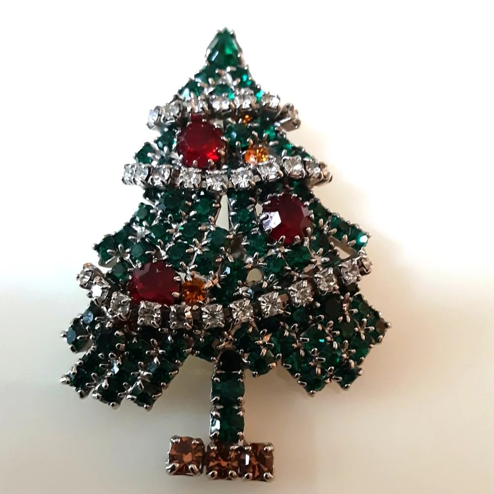 EISENBERG ICE Christmas Tree Rhinestones Dangling Garland Brooch